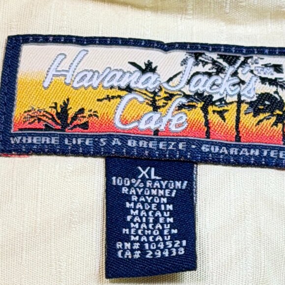 Havana Jack’s Café Hawaiian Camp Shirt Yellow Blue Floral Rayon XL - Picture 3 of 7